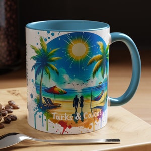 Turks and Caicos CUSTOM Accent Coffee Cup, Awesome Turks and Caicos Memento, Great Custom Turks Caicos Memory FREE SHIPPING (Big Value)
