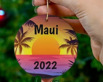 Maui Custom Christmas Ornament, Personalized Maui Christmas Decoration, Maui Souvenir, FREE SHIPPING, Cool Maui Christmas Gift, Maui HI