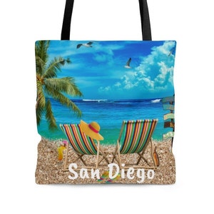 San Diego Beach Bag, Unique San Diego Tote Utility Bag, 2-SIDED, Good San Diego Gift Idea, FREE SHIPPING, Cool San Diego Souvenir, San Diego