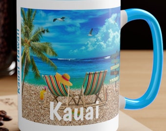 Kauai Coffee Cup, Unique Kauai 2-Tone 5 COLORS Souvenir, FREE SHIPPING, Great Kauai Gift, Cool Kauai Keepsake, Good Kauai Hawaii Gift Idea