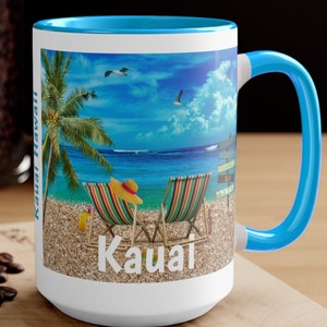 Kauai Coffee Cup, Unique Kauai 2-Tone 5 COLORS Souvenir, FREE SHIPPING, Great Kauai Gift, Cool Kauai Keepsake, Good Kauai Hawaii Gift Idea