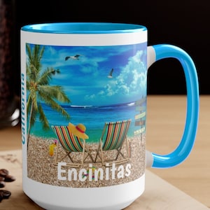 Encinitas Coffee Cups, Unique Encinitas Memorabilia, FREE SHIPPING, Encinitas Gift Idea, Great Encinitas Souvenir, Nice Encinitas Memento