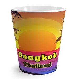 Bangkok Latte Mug, Unique Bangkok 12oz Memorabilia, Bangkok Thailand, FREE SHIPPING, Bangkok Gift, Cool Bangkok Souvenir, Bangkok Keepsake