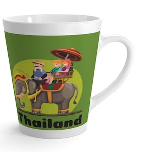 Thailand Latte Mug, Unique Thailand Elephant Souvenir, Thailand Memento, FREE SHIPPING. Thailand Memorabilia, Thailand Elephant Keepsake