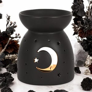 Crescent Moon Wax Warmer: Black Ceramic Gothic Oil Burner