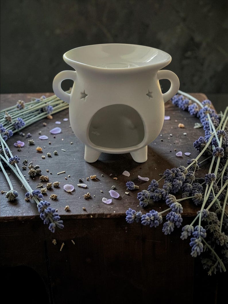 Black or White Cauldron Wax Melt Burner – Ceramic Oil Warmer for Witch Altar Decor image 7