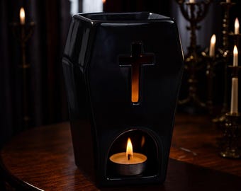 Coffin Wax Melt Burner | Gothic Tealight Warmer | Spooky Home Decor | Occult Candle Holder