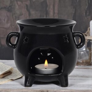 Black or White Cauldron Wax Melt Burner – Ceramic Oil Warmer for Witch Altar Decor image 4