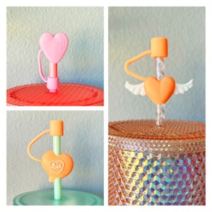 Hearts Straw Caps, Love Straw Covers, Heart with Wings, dust cap for tumblers - Germ protector - keeps your straw germ-free