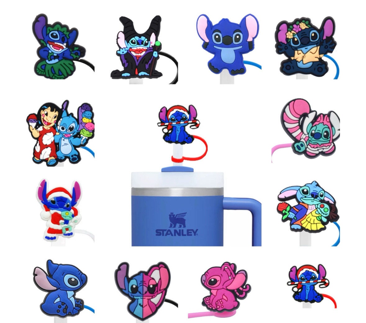  ZOSTLAND 6pcs Cute Cartoon Stitch Straw Cover Caps,Straw Topper  Silicone Reusable Straw Plugs,Compatible with Stanley 30 oz 40 oz Tumbler  Straw Topper for Cup Accessory (Stitch-6pcs): Home & Kitchen