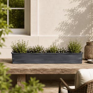 Roll Top Weathered Iron Style Metal Planter - 74cm