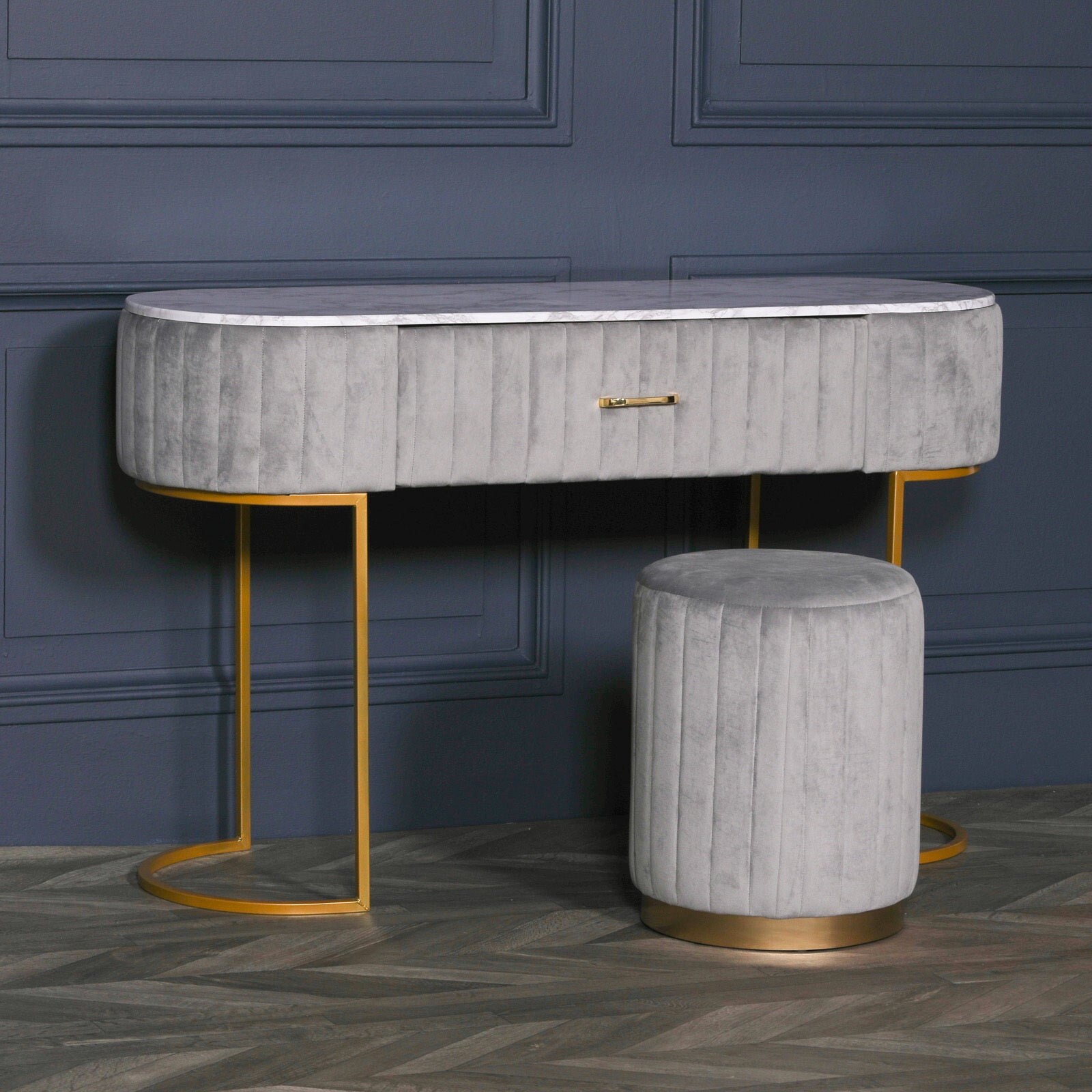 Grey Velvet Dressing Table With Gold Legs Etsy UK