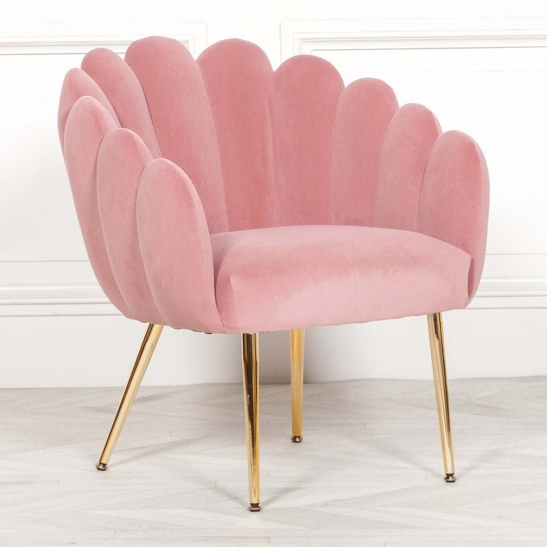Pink Velvet Shell Chair With Gold Legs Scalloped Occasional Etsy