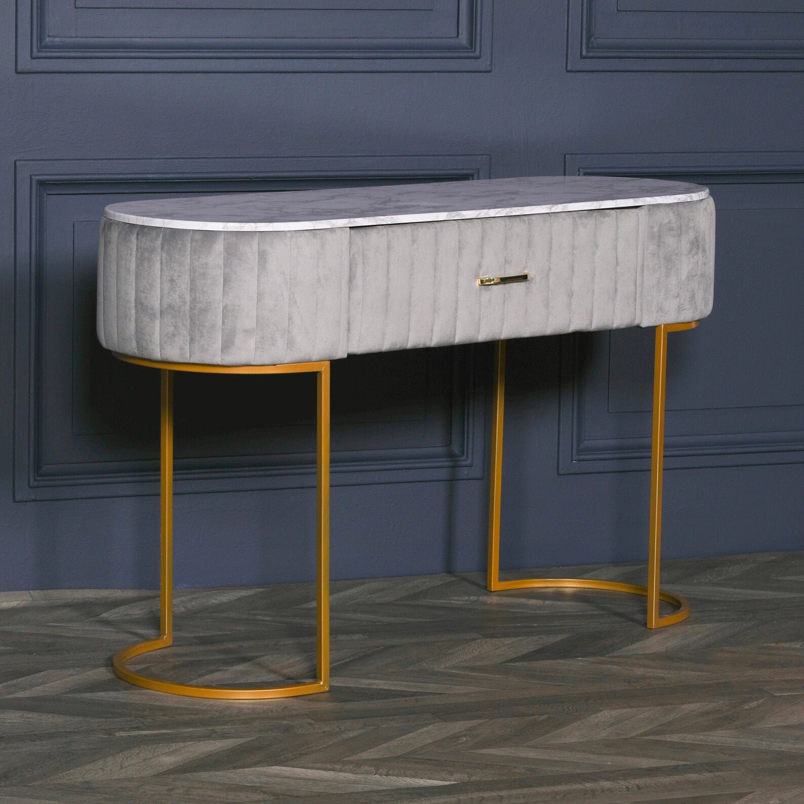 Grey Velvet Dressing Table With Gold Legs Etsy UK