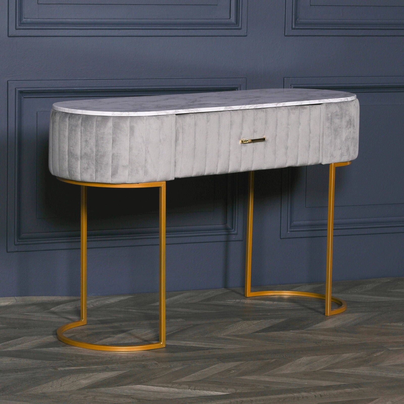 Grey Velvet Dressing Table With Gold Legs Etsy UK