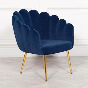 Blue Velvet Shell Occasional Chair With Gold Legs