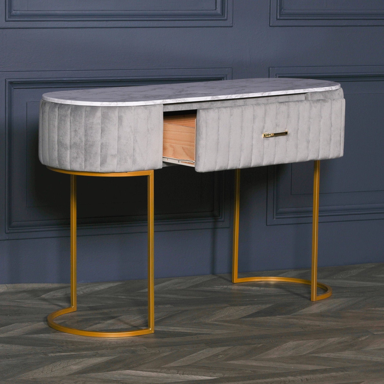 Grey Velvet Dressing Table With Gold Legs Etsy UK