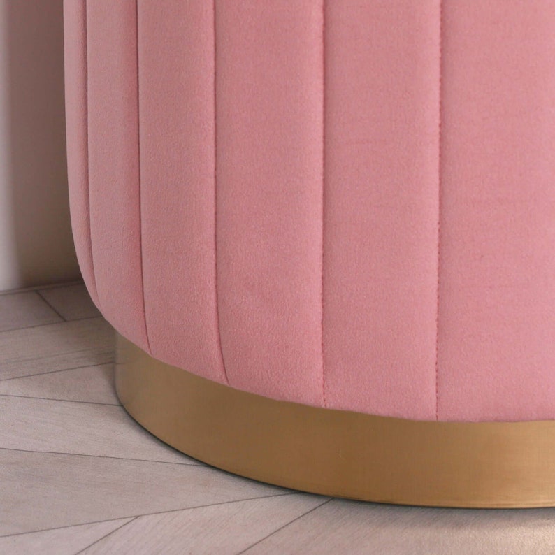 Blush Pink Velvet Round Pouffe Stool With Gold Base Etsy
