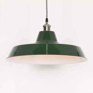 Large British Green Pendant Ceiling Light Factory Style 46cm