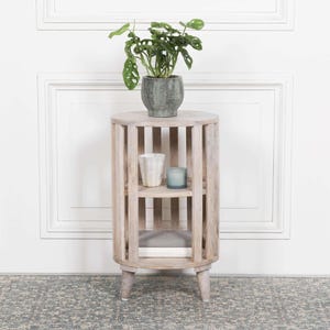 Rustic Wood Slatted Bedside Table with Lower Storage Shelf