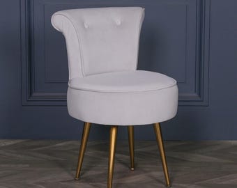 Light Grey Velvet Dining/bedroom Chair With Gold Legs - Etsy