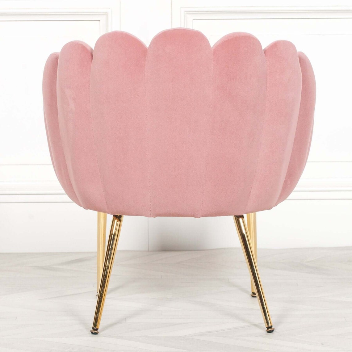 Pink Velvet Shell Chair With Gold Legs Scalloped Occasional Etsy UK