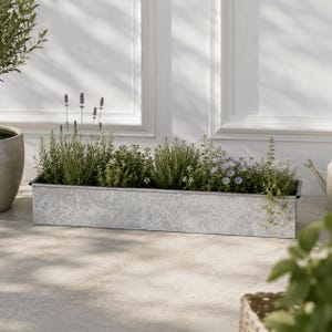 Roll Top White Wash Metal Window Box Planter - 74cm
