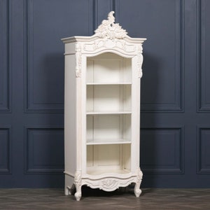 Large White Carved Bookcase French Chic Style
