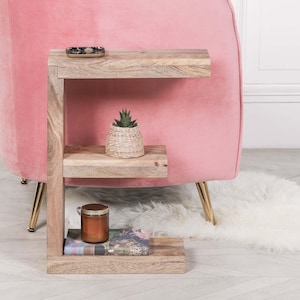 Mango Wood E-Shaped Occasional Unique Side Table