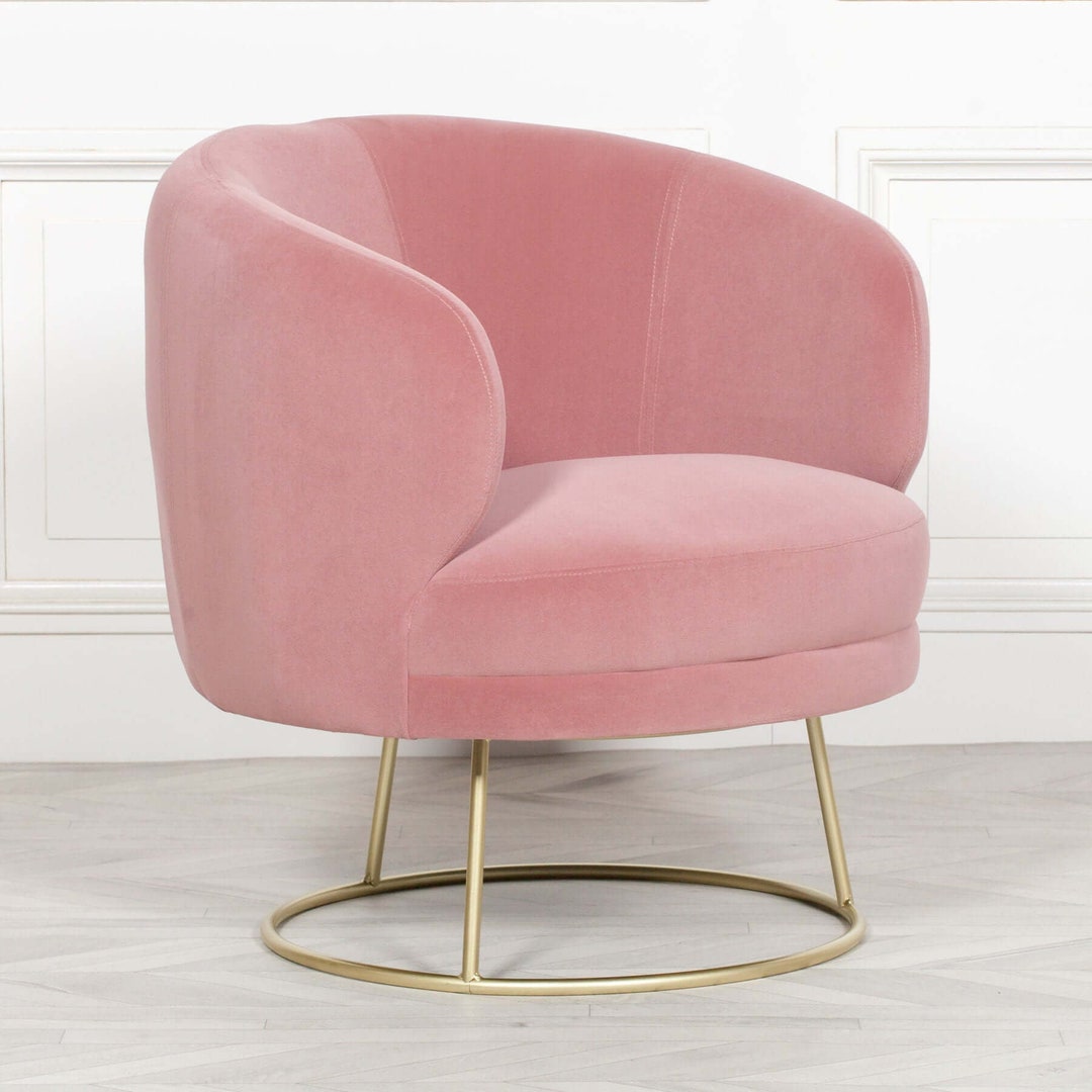 Pink Velvet Shell Chair With Gold Legs Art Deco Scalloped Etsy