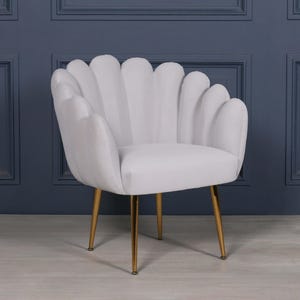 Grey Velvet Scalloped Shell Chair with Gold Legs