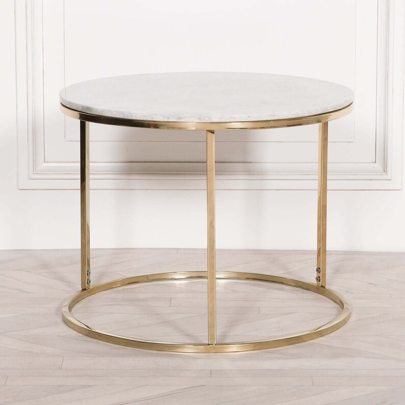Gold Metal Side Table With White Marble Top Etsy UK