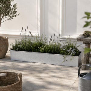 Roll Top White Wash Metal Window Box Planter - 84cm