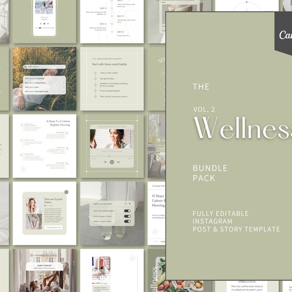 Self-Care Instagram Post & Story Template Bundle, Neutral Social Media Coach Canva Template, Health and Wellness Engagement Feed