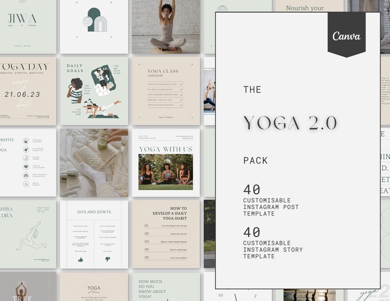 Yoga Instagram Post and Story Canva Template, Yoga Teacher Wellness ...