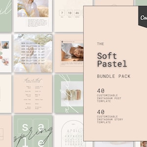 Soft Pastel Instagram Post & Story Template, Spring Canva Template, Pink Green Social Media Template, Instagram Bundle, Trendy Engagement