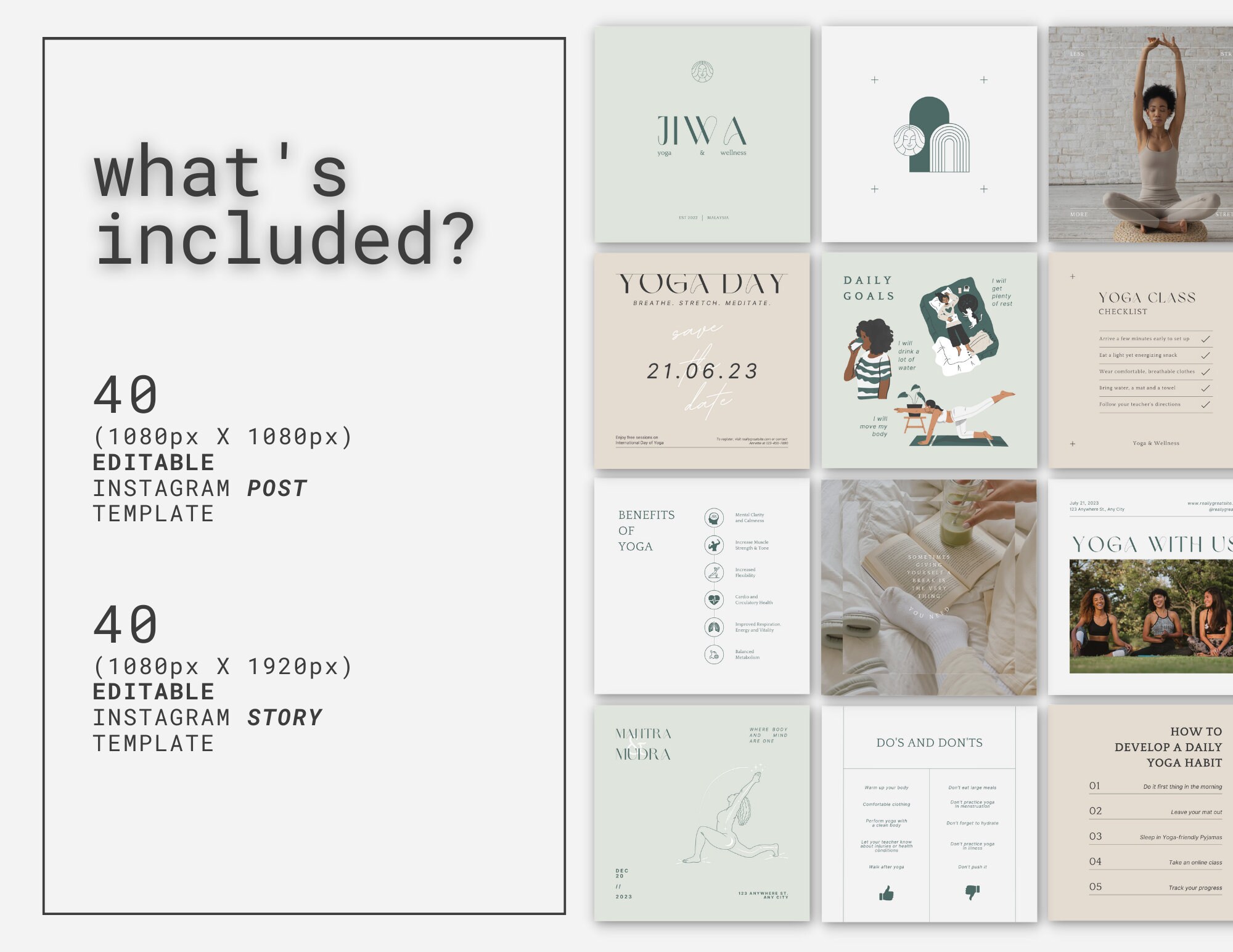 Yoga Instagram Post and Story Canva Template, Yoga Teacher Wellness ...