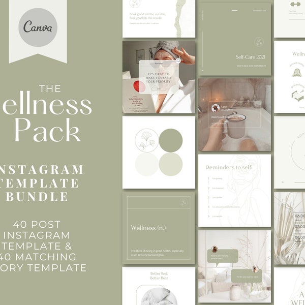 Self-Care Instagram Post & Story Template Bundle, Mindfulness Canva Template, Wellness and Health Engagement Posts, Minimal Design