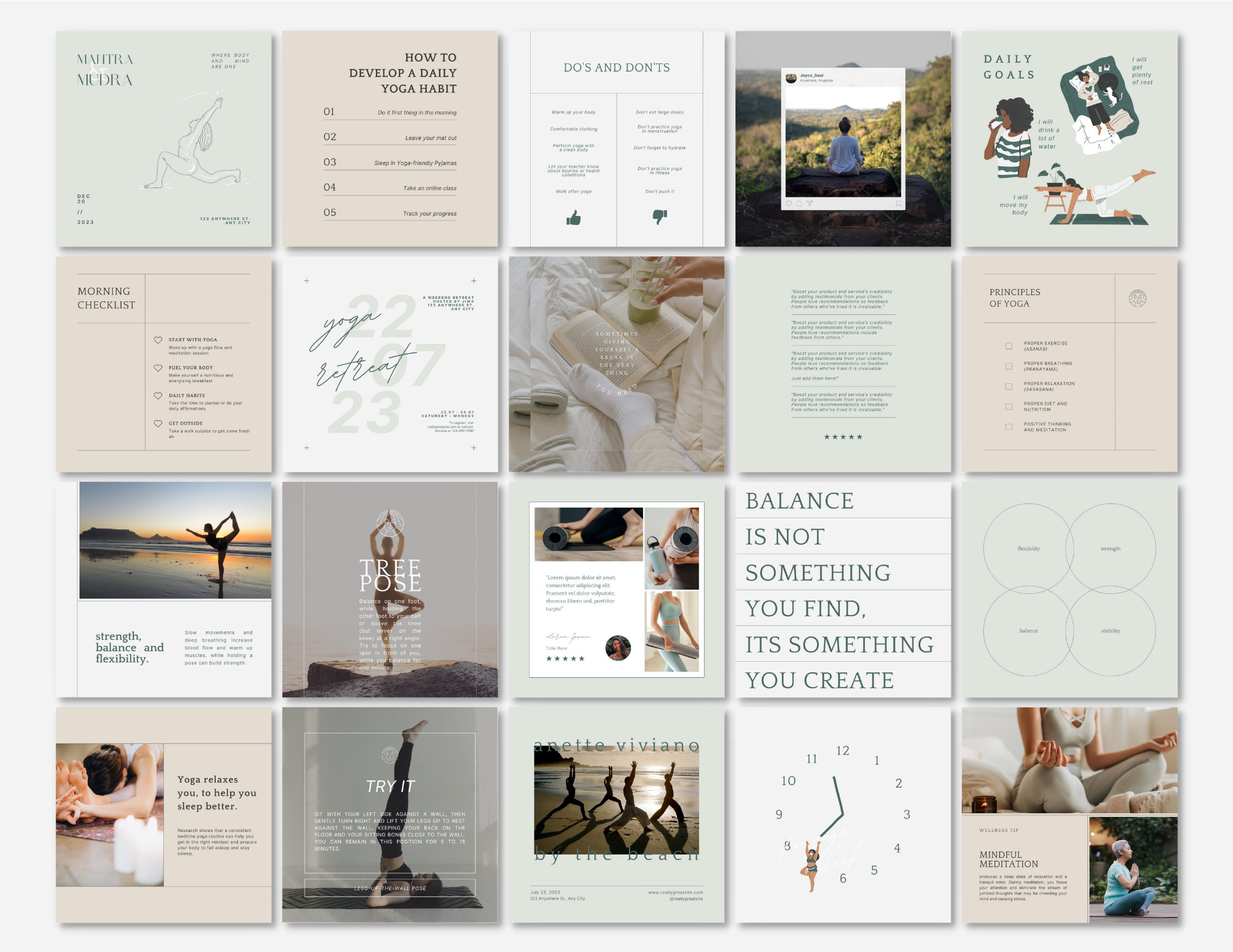 Yoga Instagram Post and Story Canva Template, Yoga Teacher Wellness ...