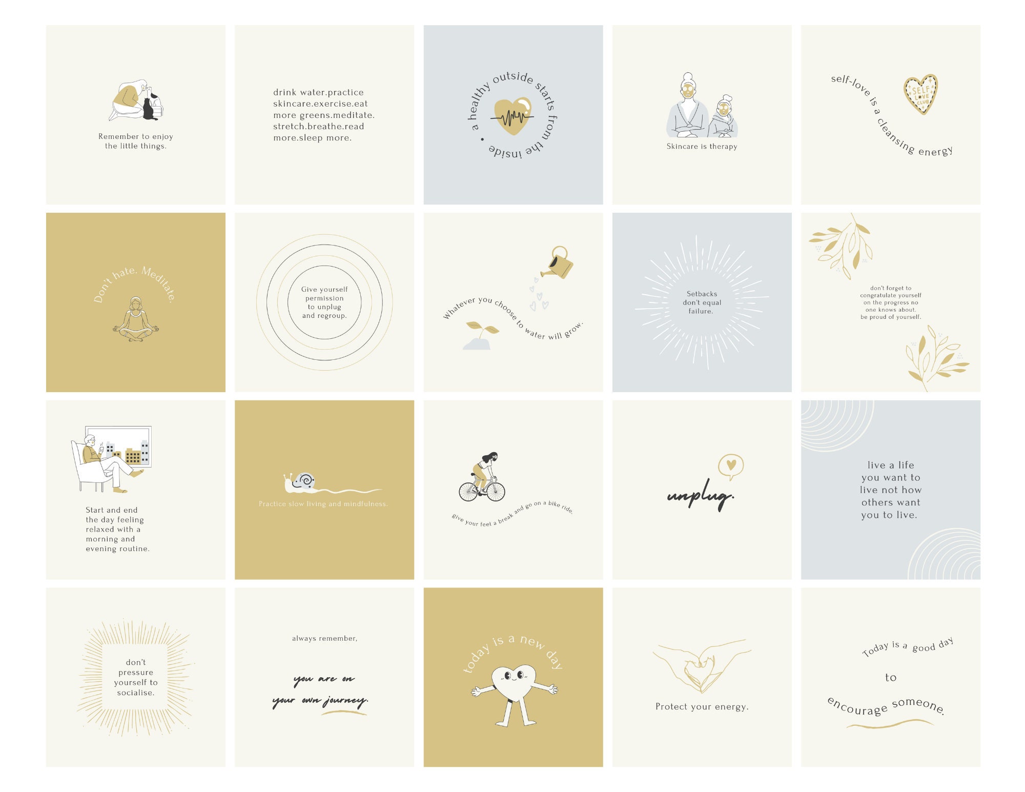 Wellness and Health Quote Canva Templates, Self-care Mindfulness ...