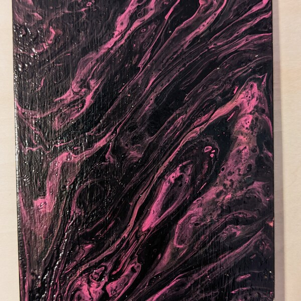 5.5X3.5 in. Black/Pink Glow-in-the-Dark Acrylic Pour painting