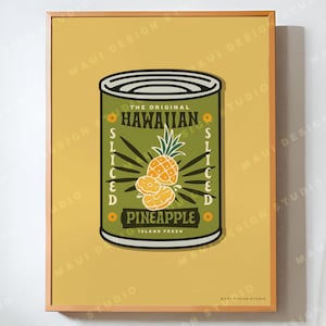Island Fresh Pineapple Art Print - Retro Hawaii Tin Poster, Tropical Kitchen Wall Décor, Vintage Hawaiian Fruit Artwork, Pineapple Art Print