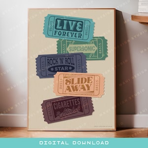 Oasis Definitely Maybe Inspired Art Print -Retro Ticket Typography Stub Poster, Britpop, 90s Music Decor, Oasis Lyrics Art, Digital Download
