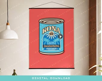 Kona Coffee Tin Art Print | Hawaii Kitchen Decor (Digital Download)