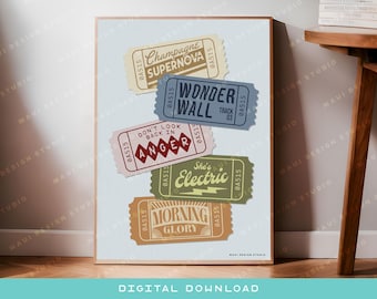Oasis What's The Story Inspired Art Print - Retro Ticket Typography Stub Poster, Britpop 90s Art, Oasis Lyrics, Wonderwall, Digital Download