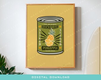 Hawaii Pineapple Tin Art Print | Retro Tropical Decor (Digital Download)