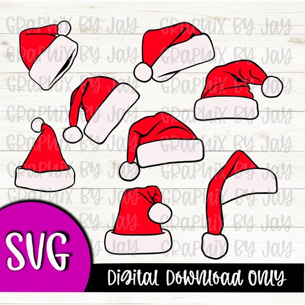 Santa hat bundle SVG, red, black and white SVG and PNG files for Cricut, Cut files great for t-shirts, tumblers, decals, cards and more.