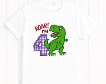Dinosaur 4th Birthday Shirt | Personalized Embroidered Outfit