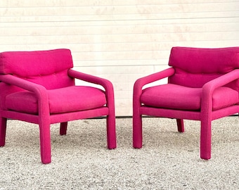 Immaculate Post Modern Parsons Style Pink Armchairs Mid Century