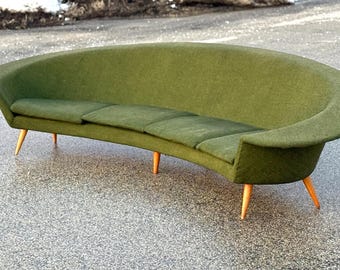 11 Ft Mid Century Modern Original Curved Sofa